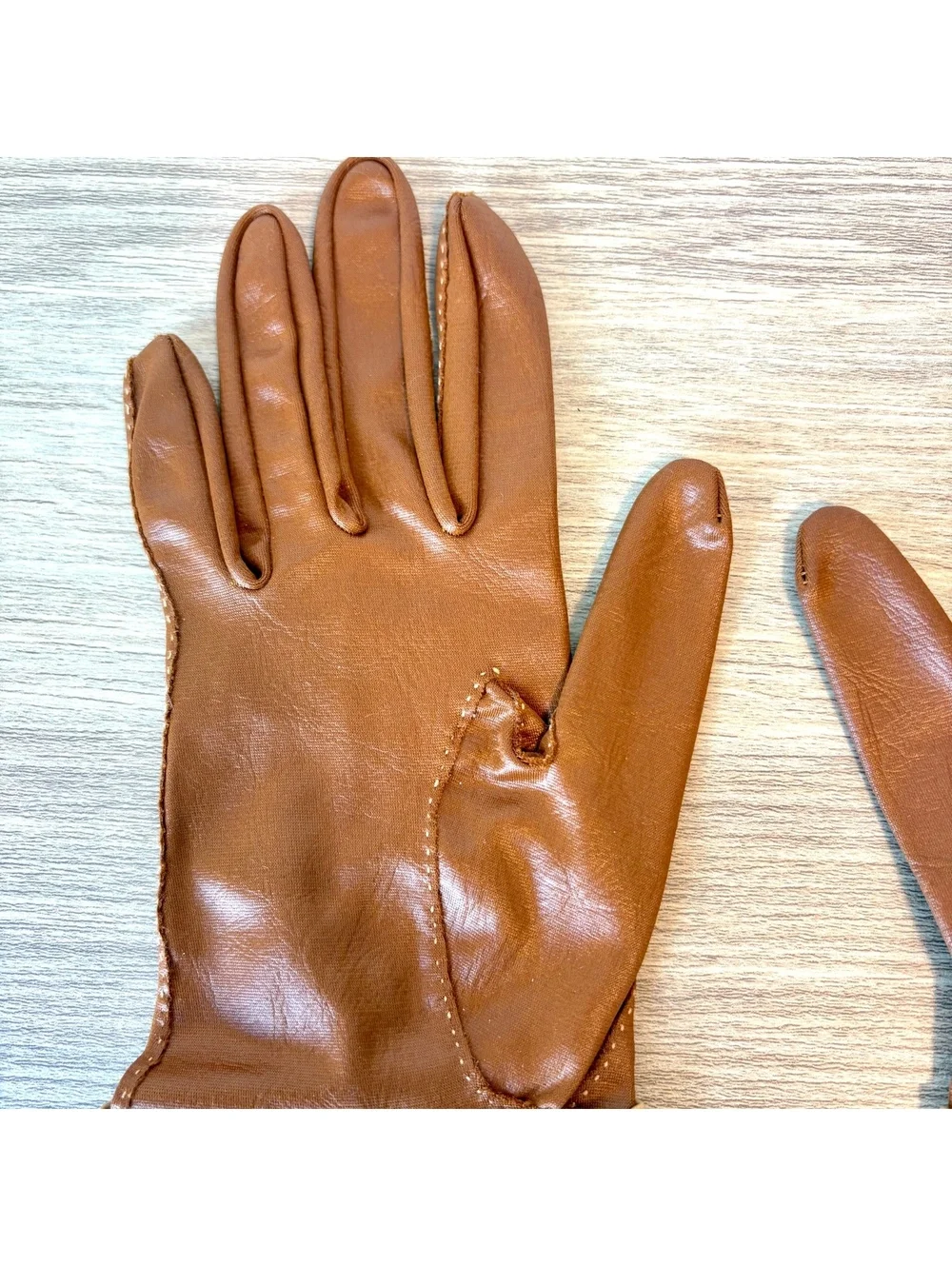 Vintage Hansen Vanalon Brown Cream Wrist Gloves Buckle Trim Size 7.5 Mid Century